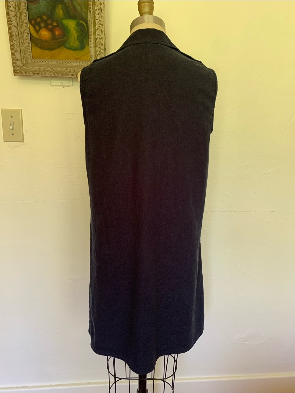 Sleeveless Button-Front Linen Navy Shirt Dress - Picture 2 of 4